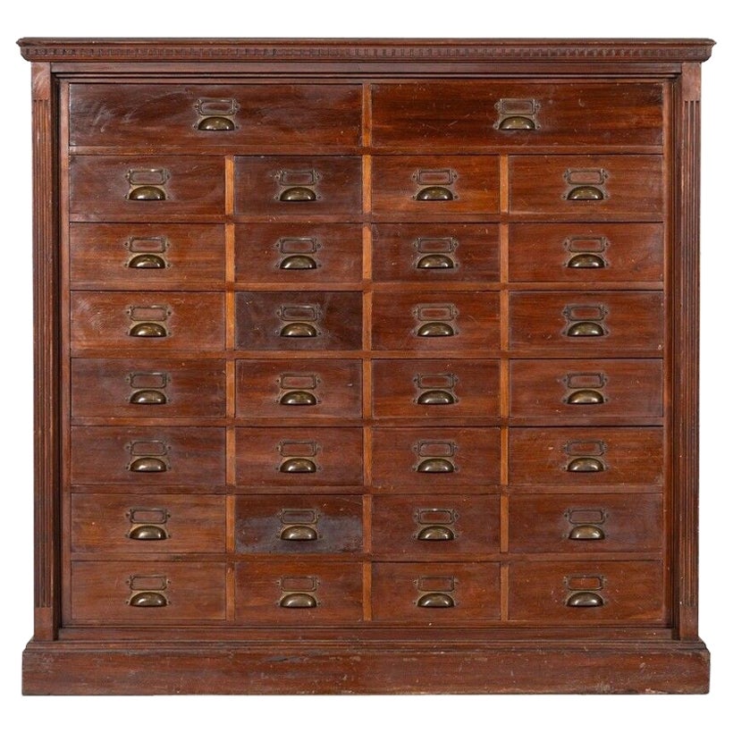 Large 19thC English Walnut Apothecary Bank Drawers For Sale