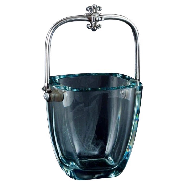 E. Dragsted. Ice bucket in art glass with a sterling silver handle. For Sale