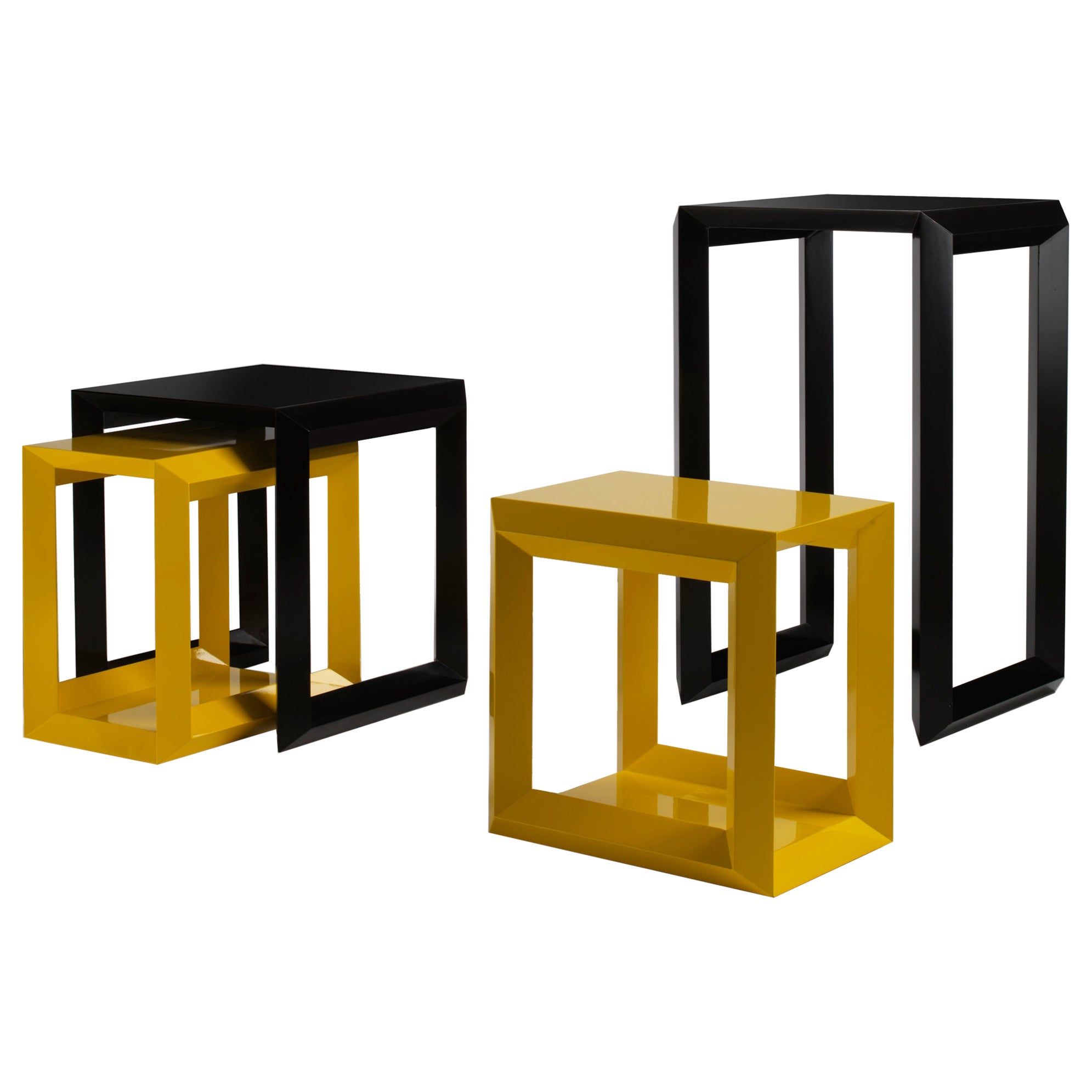 BLADE Nest of Tables in Solid Wood Black Yellow Lacquered design by Casamanara For Sale
