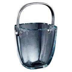 Retro Modernist ice bucket in art glass with a handle in sterling silver