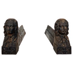 Vintage Pair of Cast Iron Andirons representing Beethoven