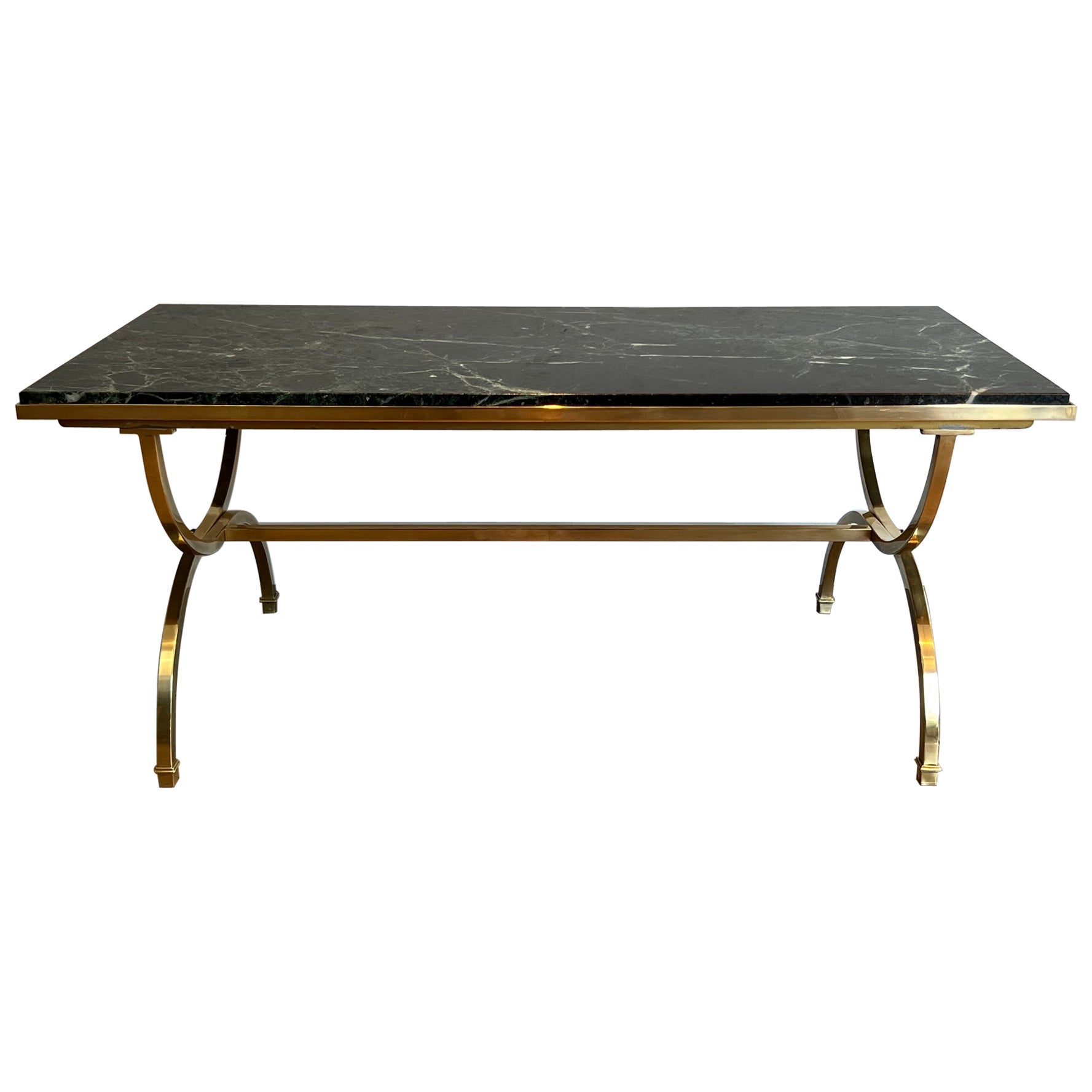 Brass Coffee Table with Marble Top by Maison Jansen For Sale