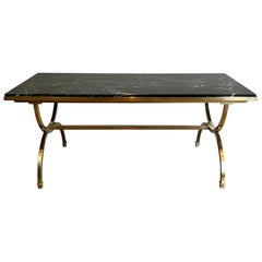 Brass Coffee Table with Marble Top by Maison Jansen