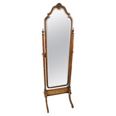 Queen Anne Style Walnut Cheval Mirror circa 1930s