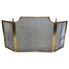 Vintage Neoclassical Style Brass and Grilling Fireplace Screen 