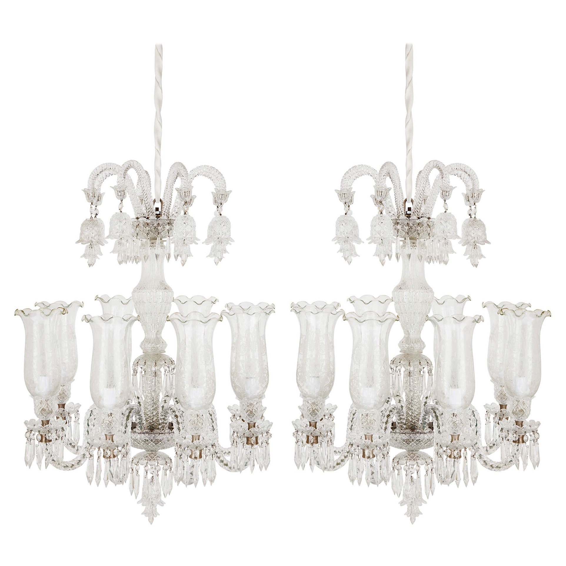Pair of Belle Époque Style Clear Cut-Glass Chandeliers