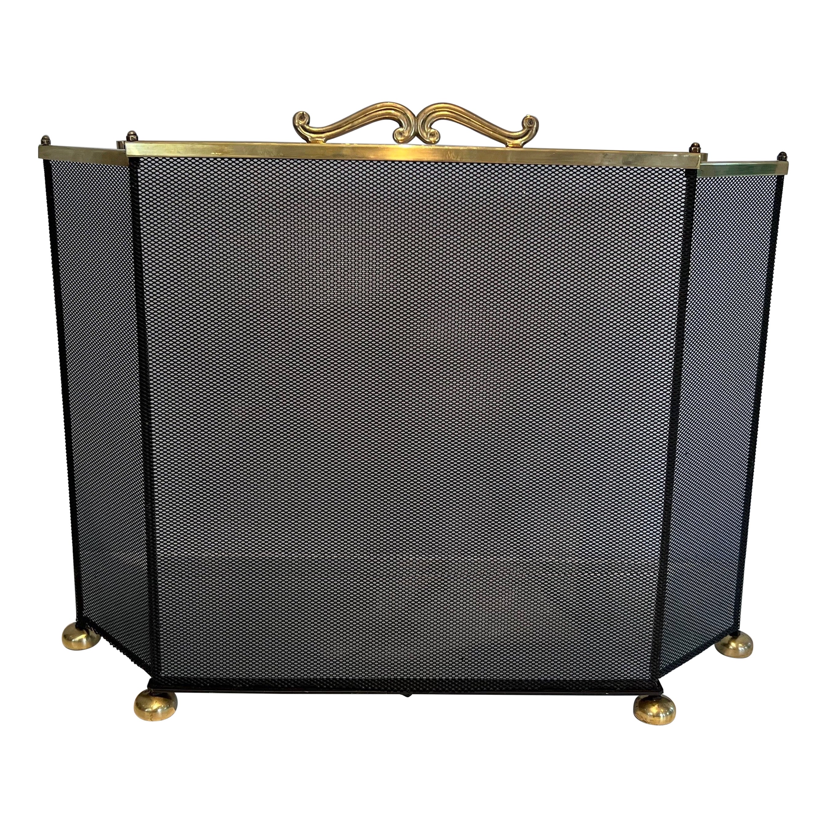 Brass and Grilling Fireplace Screen  For Sale