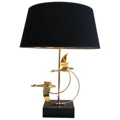 Vintage Flock of Wild Geese Brass Table Lamp