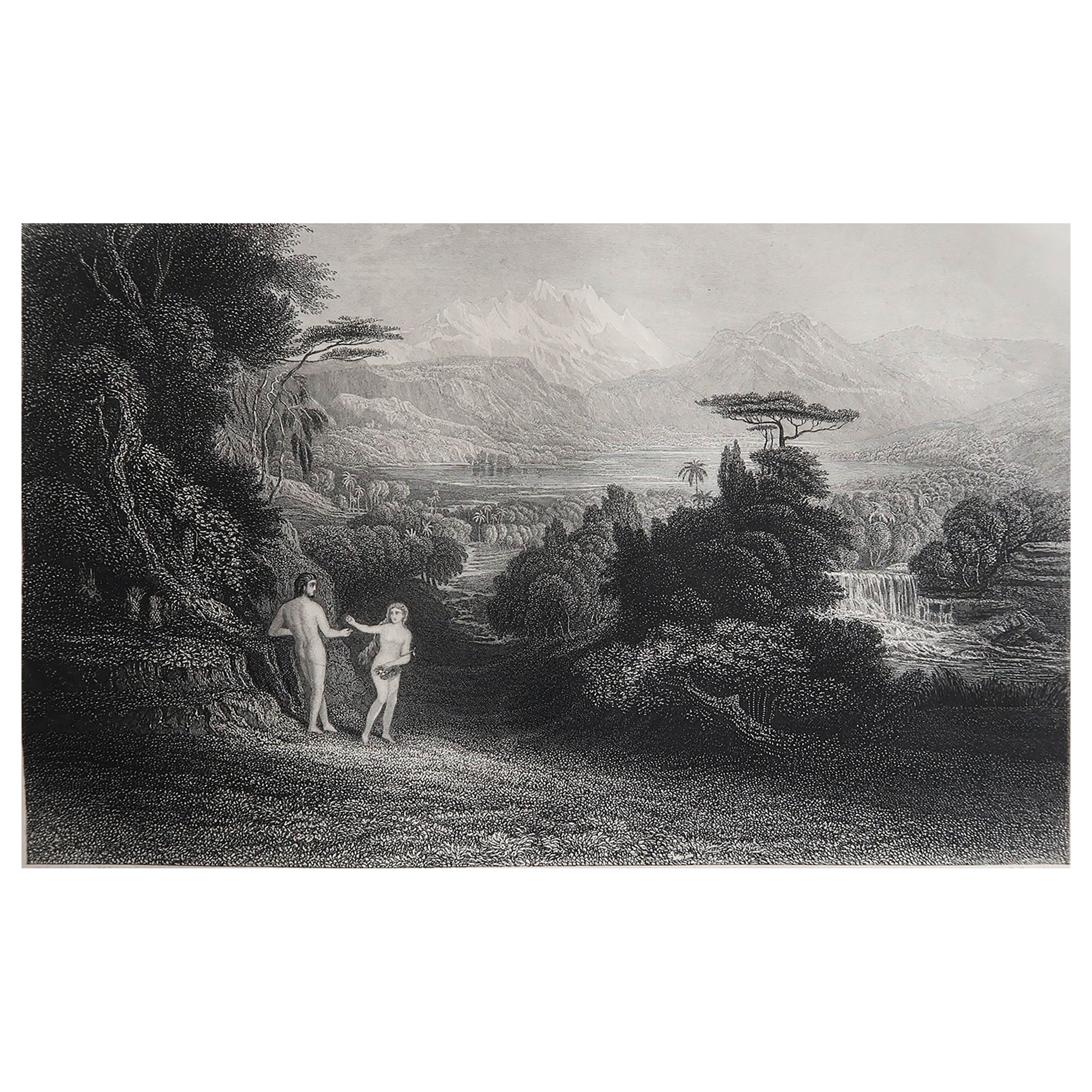 Grabado original antiguo según John Martin, La caída del hombre, Sangster, C.1850 en venta