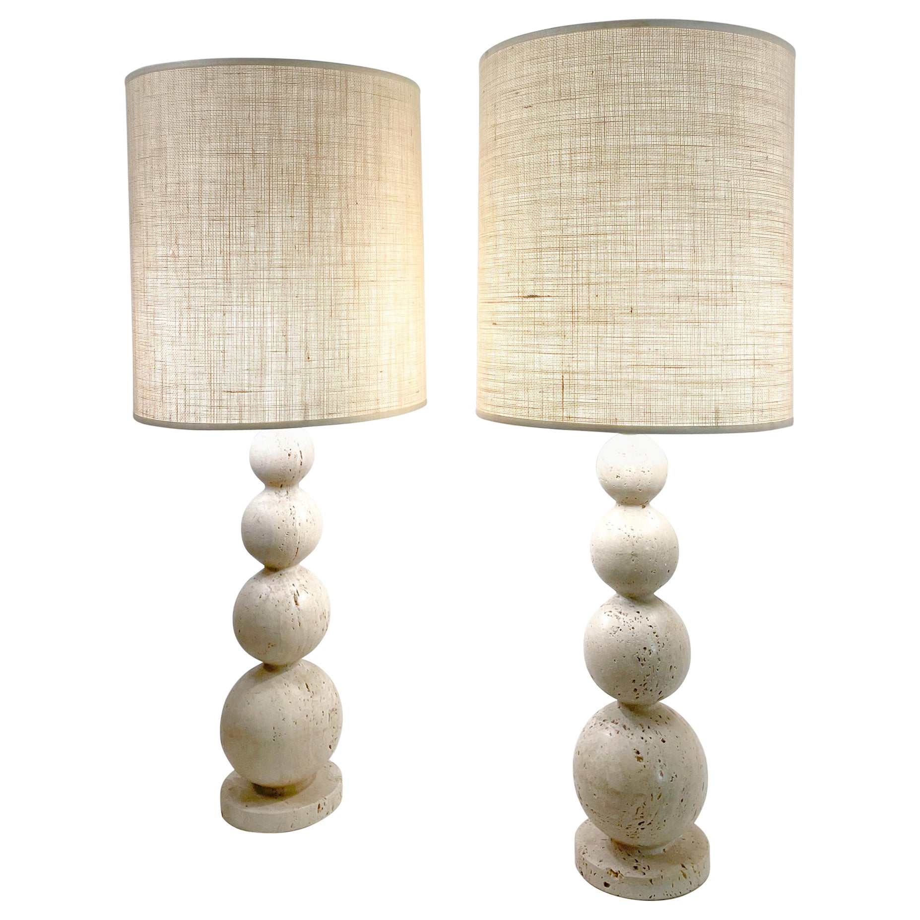 Contemporary Pair of travertine Lamps, Italy For Sale