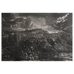 Mezzotint by John Martin, the Fall of the Walls of Jericho, Sangster, C.1850