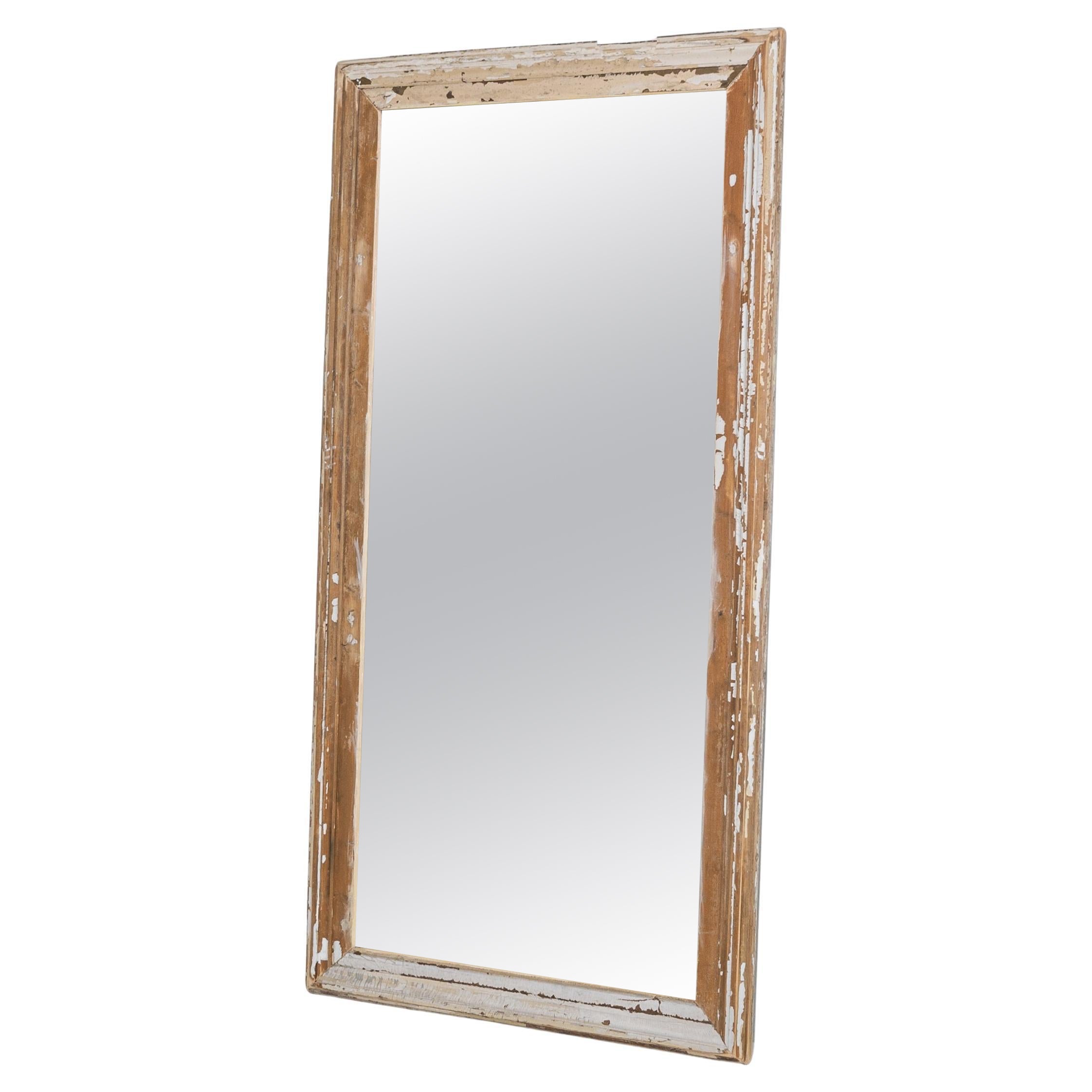 1900s French Wood White Patinated Mirror For Sale