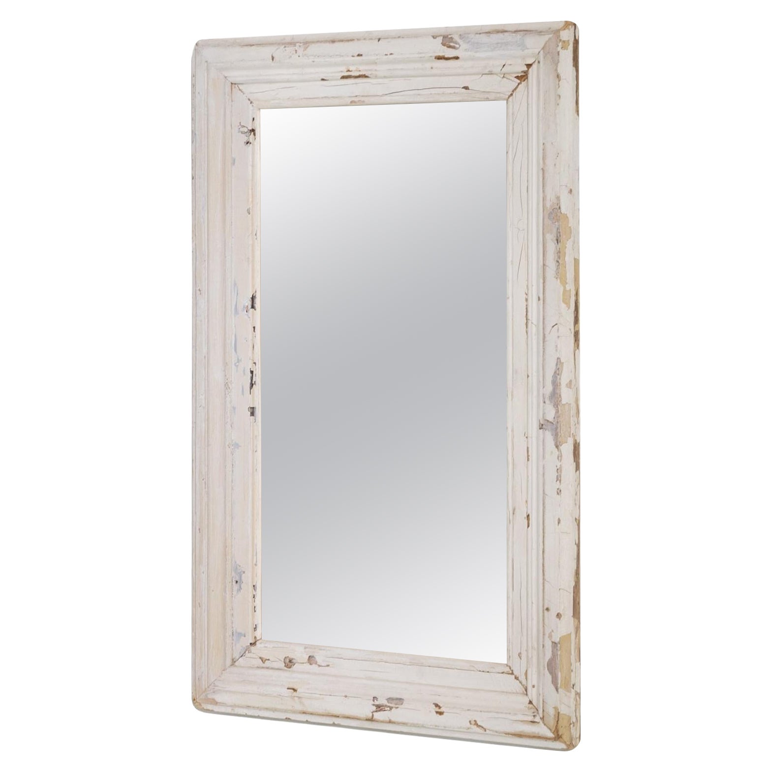 1900s French Wood White Patinated Mirror