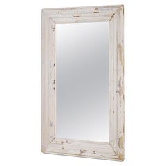 Vintage 1900s French Wood White Patinated Mirror