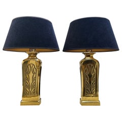 Retro A Pair Of French Brass Table Lamps 