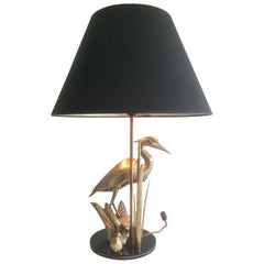 Vintage Stylish Brass Heron Table Lamp. French Work in the Art Deco Style. Circa 1970
