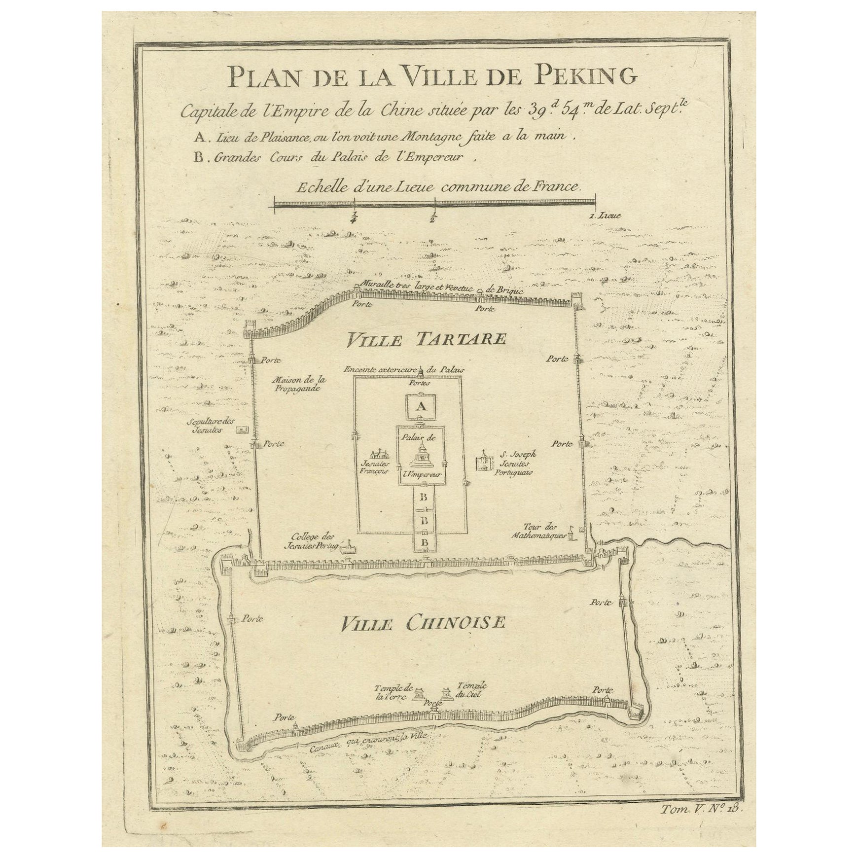 Map of Beijing (Peking) with Tartar and Chinese Divisions and Jesuit Missions For Sale