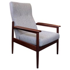 Mid-Century Modern 1960's Solid Teak Soft Wool Armchair
