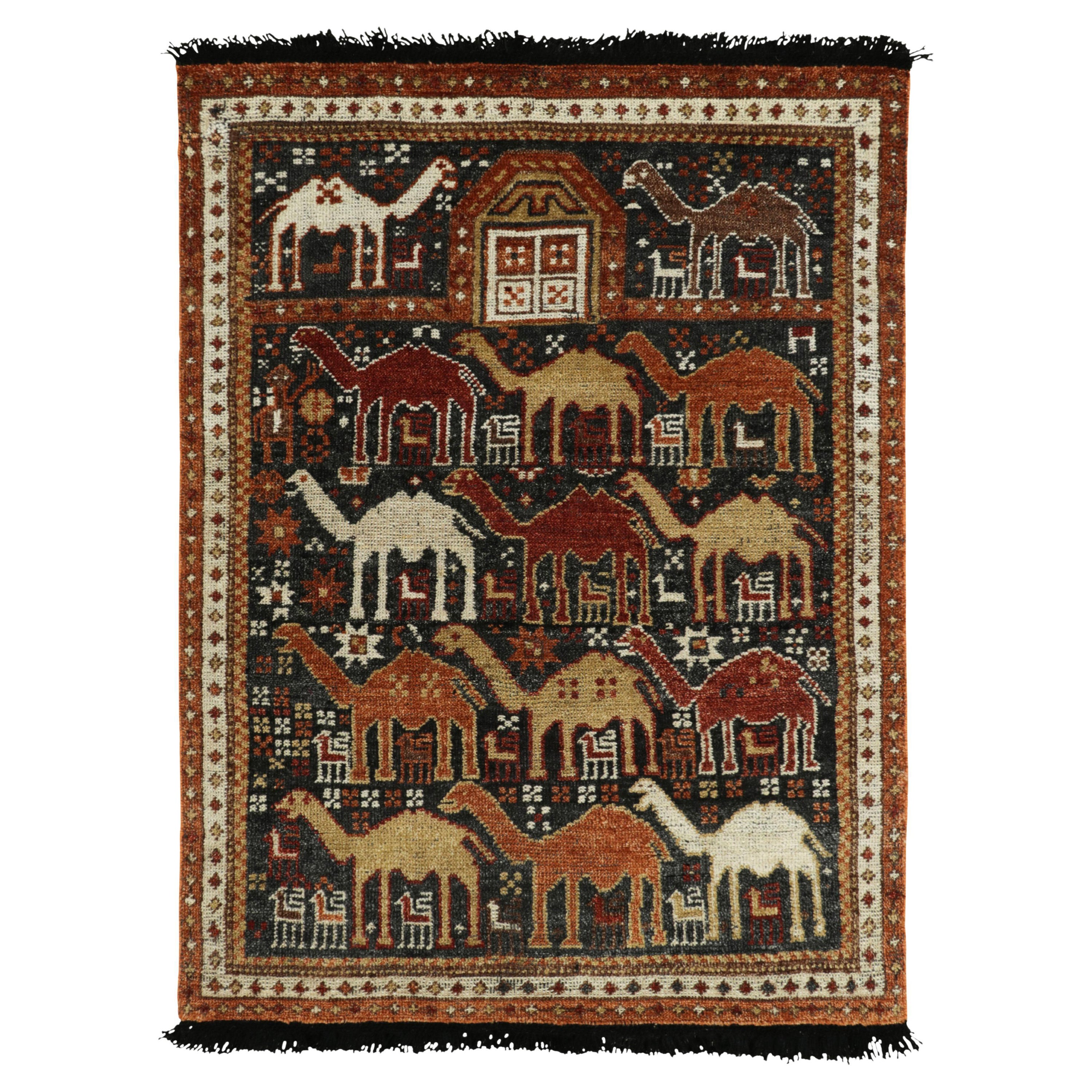 Rug & Kilim's Tribal Style Rug in Red, Orange-Brown, Pictorial Pattern For Sale