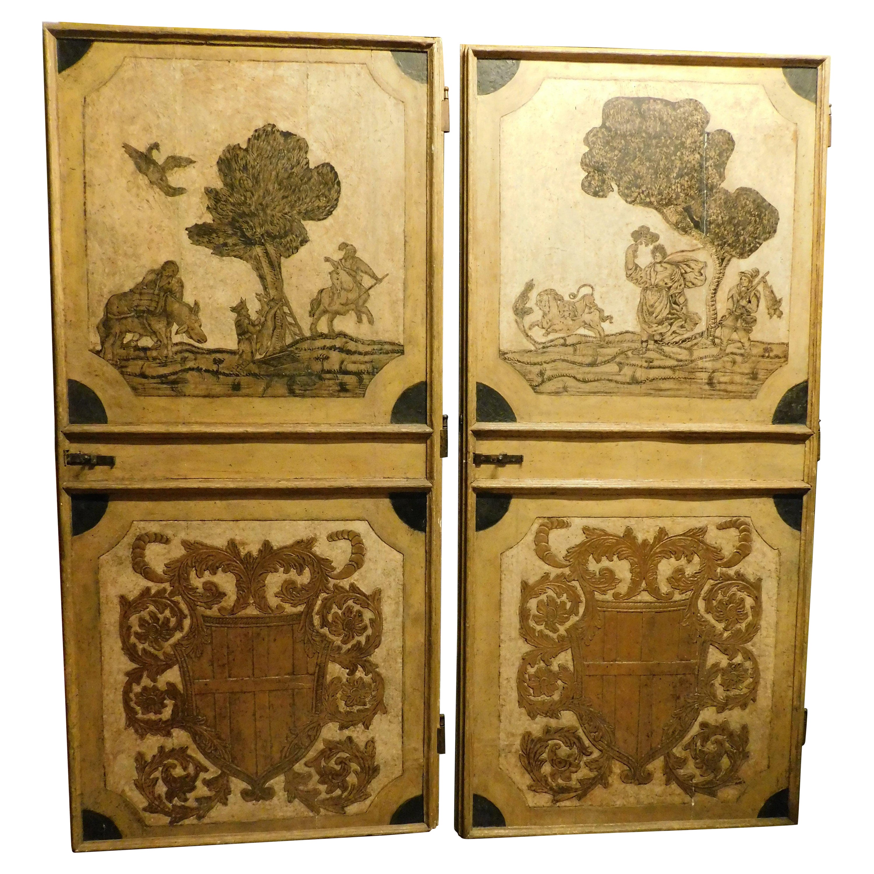 n.2 richly decorated doors, coats of arms in relief, stooped landscape, Austria For Sale