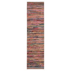Rug & Kilim's Moroccan Tribal Style Runner in Pink, Multicolor Stripe Patterns