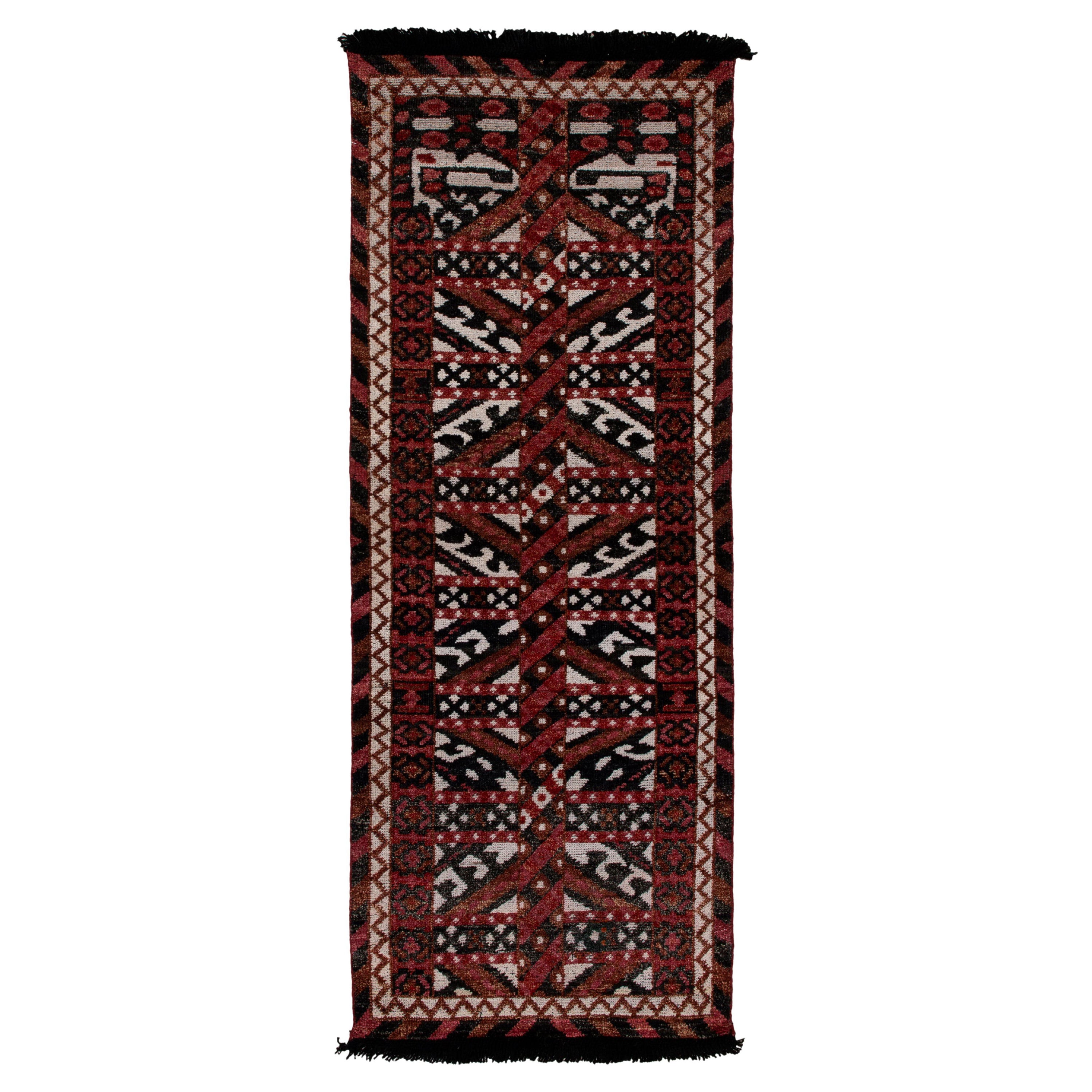 Rug & Kilim's Tribal Style Runner in Red, Black and White Geometric Pattern