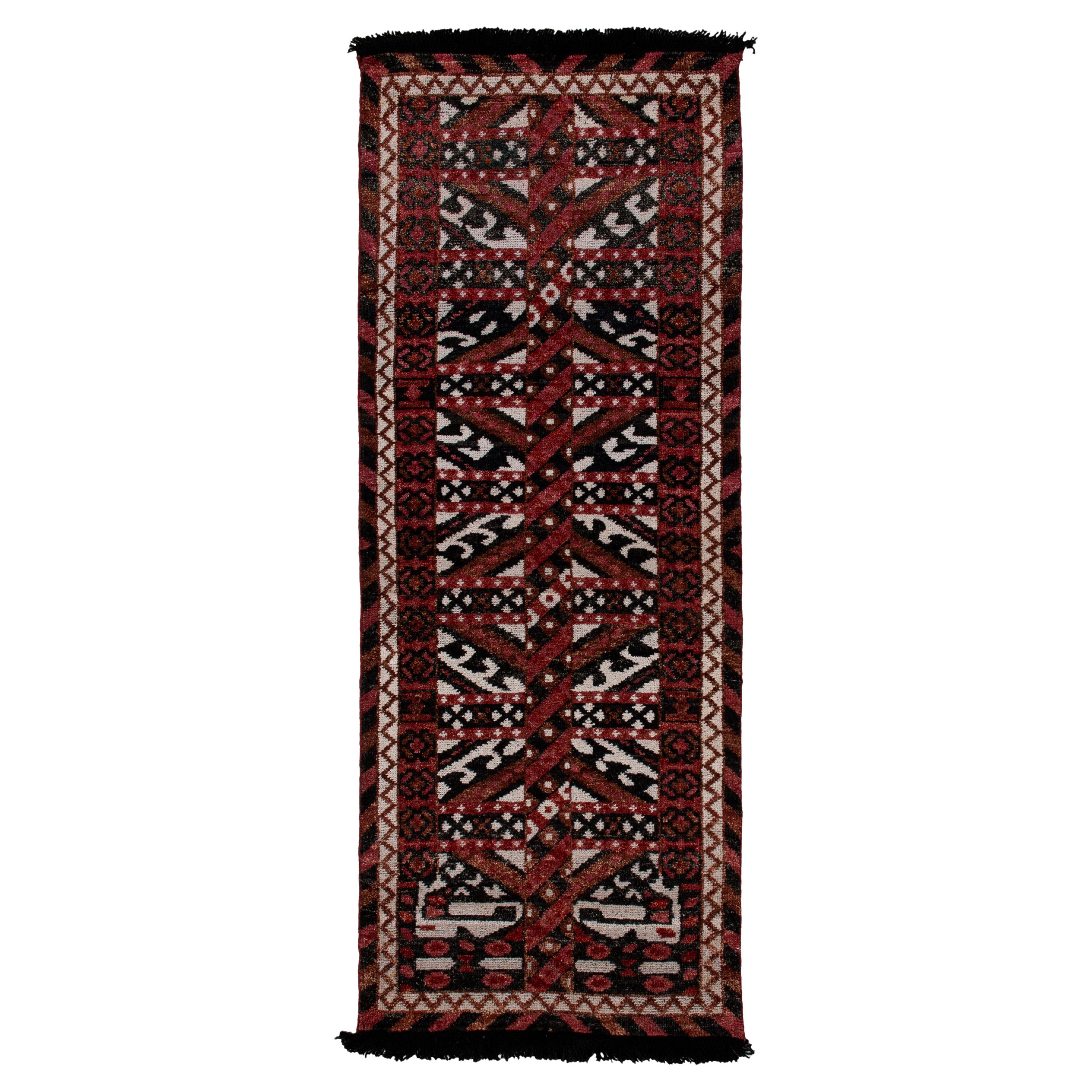 Rug & Kilim's Tribal Style Runner in Red, Black and White Geometric Pattern For Sale