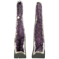 Pair of X-Tall 5.5 Ft Amethyst Cathedral Geodes with Shiny Lavender Purple Druzy