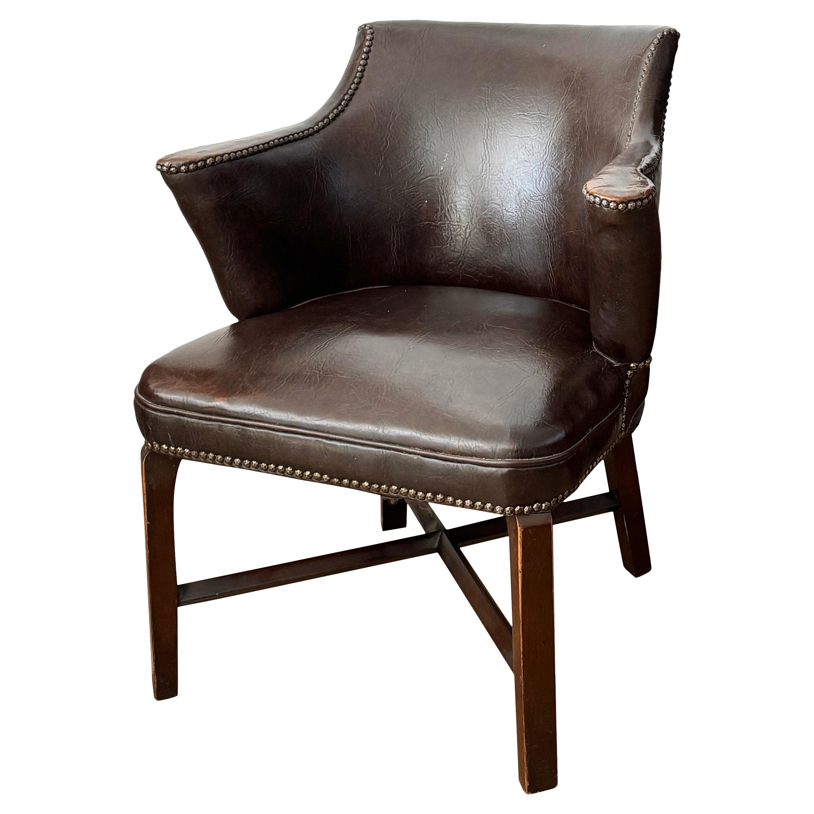 Vintage Leather Upholstered Tub Club Chair For Sale
