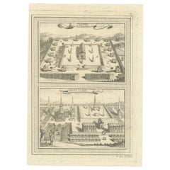  Engraving of Thai Buddhist Temple and Monastery in Ayutthaya, Siam, 1751