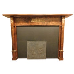 Used Fireplace mantle in walnut briar wood, with golden brass finishes, Italy