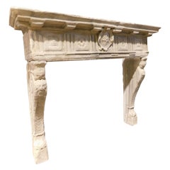 Antique monumental fireplace mantle carved in Serena stone, Tuscany (Italy)