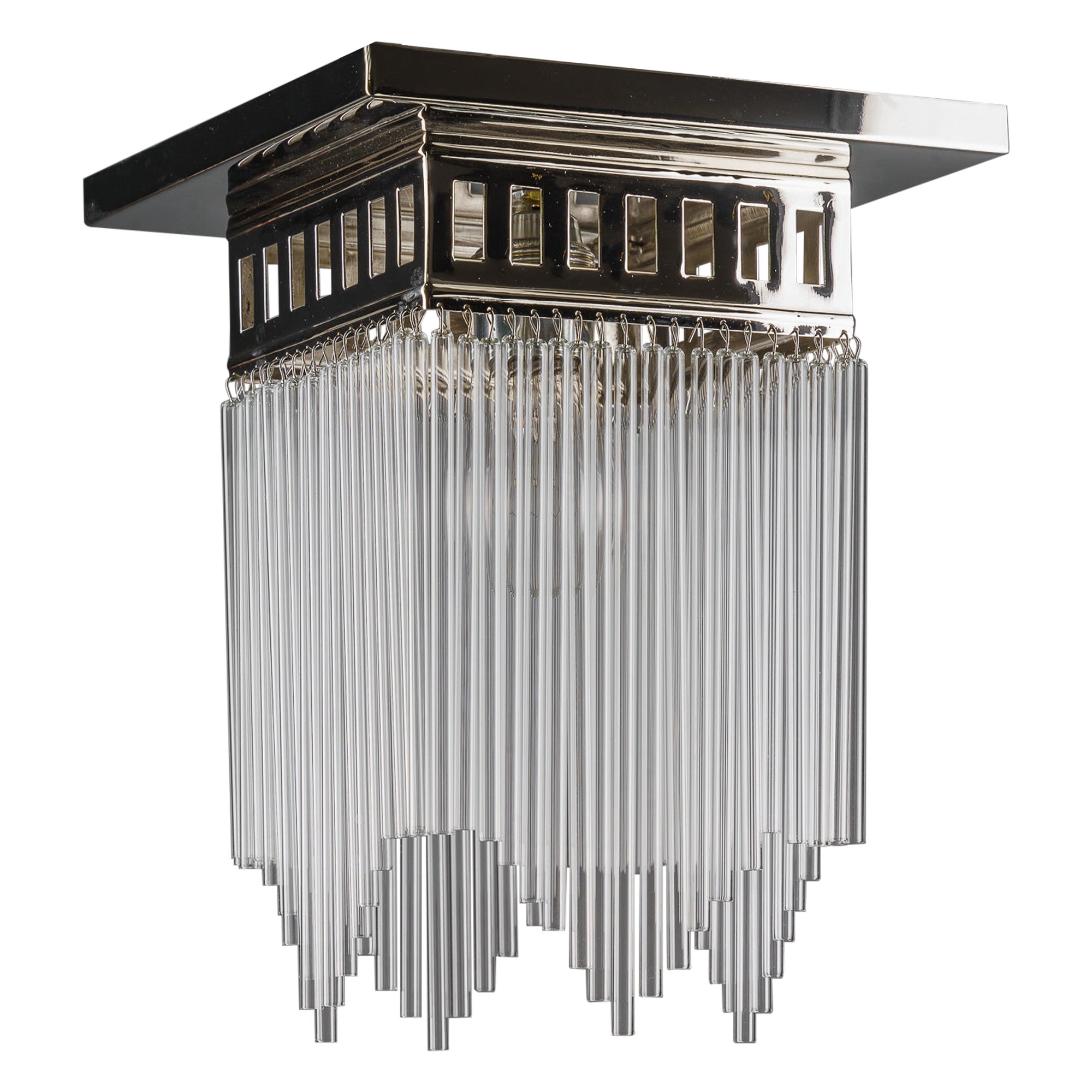 Reproduktion einer nickelplattierten Art Deco Deckenlampe mit Glass Sticks 