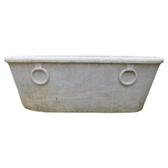 Antique Bathtub in white Carrara marble, carved with handles, Italy