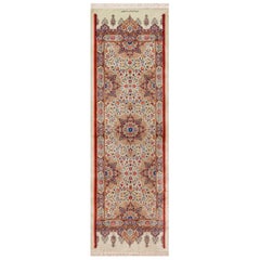 Fine Luxurious Silk Pile Floral Vintage Persian Qum Short Runner Rug 2'2" x 6'9"