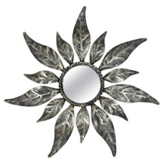 Sunburst Mirror in Silvered Iron, Small Scale, Mid-Century Modern 