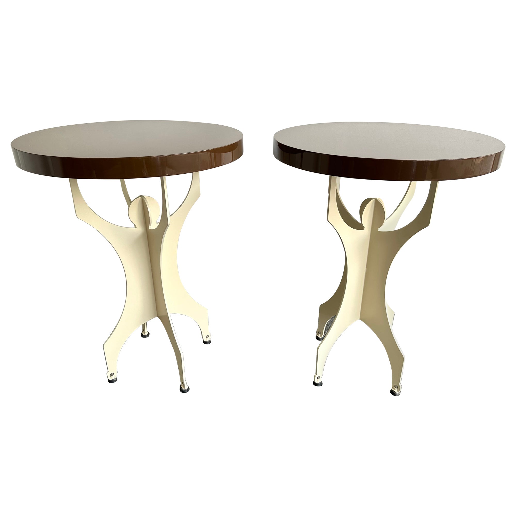 Pair of Character Side Tables Lacquered Wood and Metal. Italy, 2000s For Sale