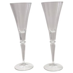 Pair of Used Transparent Crystal Flutes attributed to Baccarat