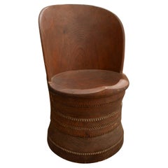 Wooden Chair of a Single Block Carved on the Back Side