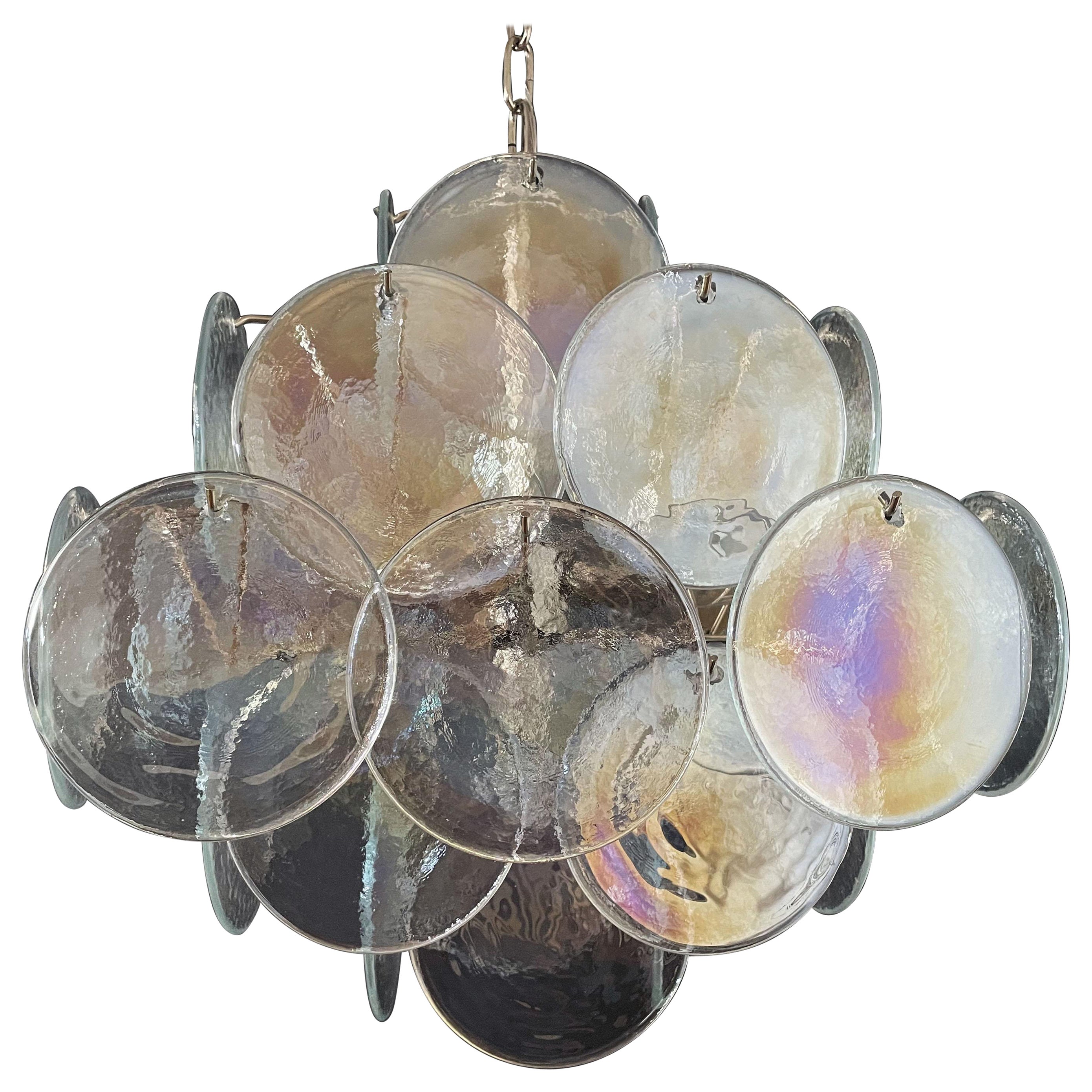Vintage Italian Murano chandelier - 36 iridescent disks For Sale