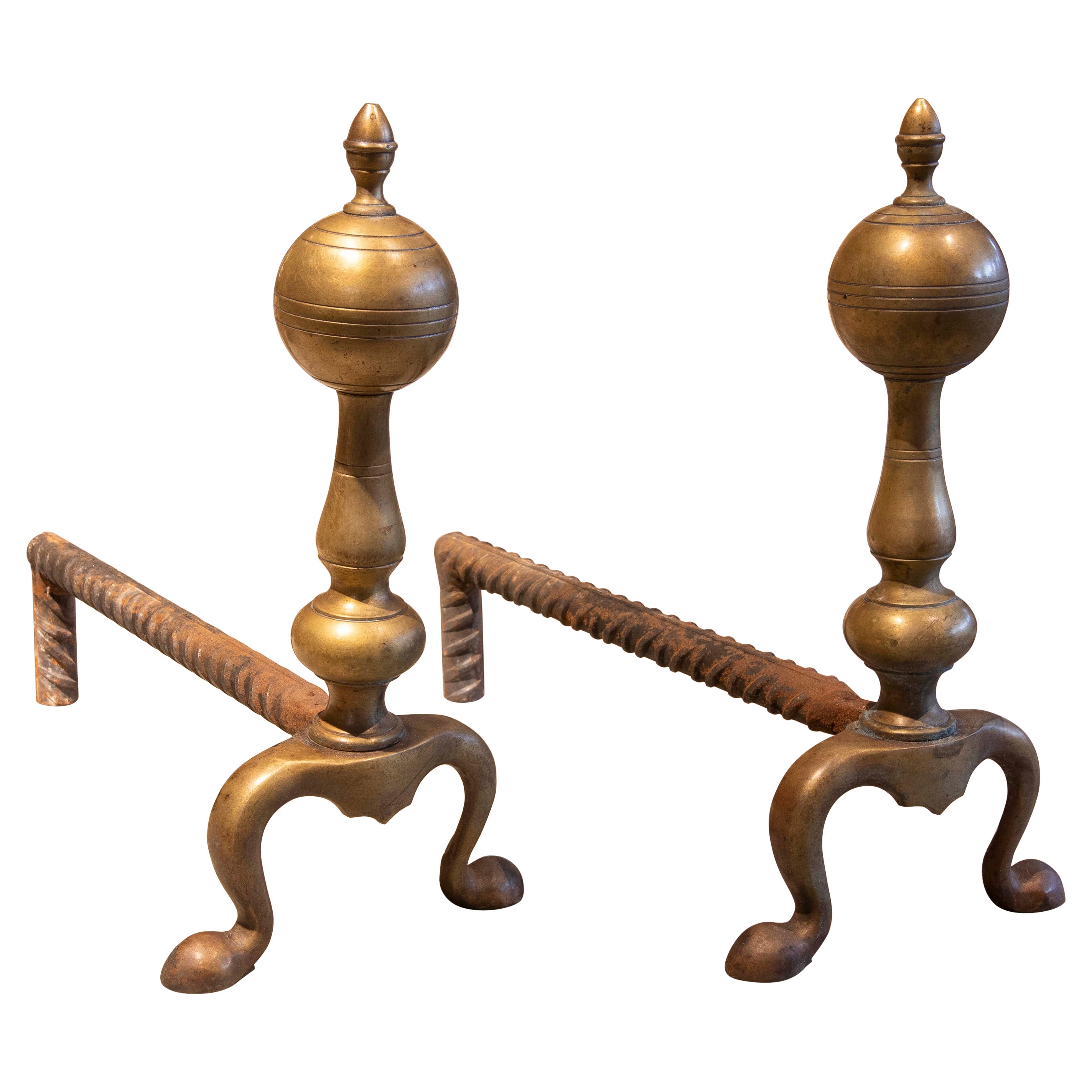 19th Century Pair of Bronze and Iron Morels for Fireplace For Sale