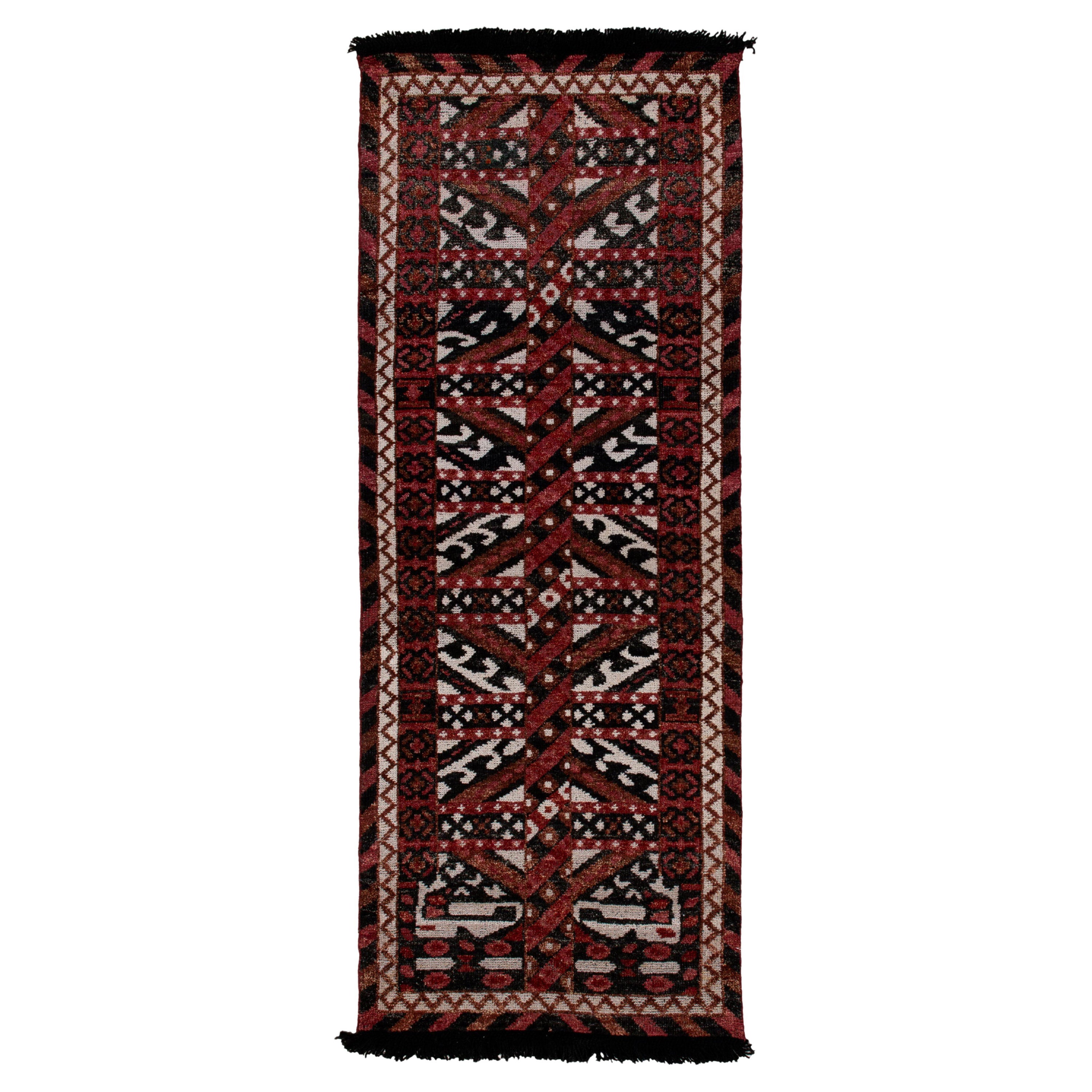 Rug & Kilim's Tribal Style Runner in Red, Black and White Geometric Pattern For Sale