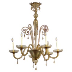 Vintage Amazing Amber Hand Blown Glass Chandelier by Venini circa 1950'