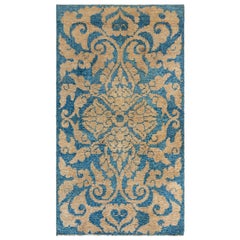 Midcentury Floral Blue Yellow Chinese Wool Rug
