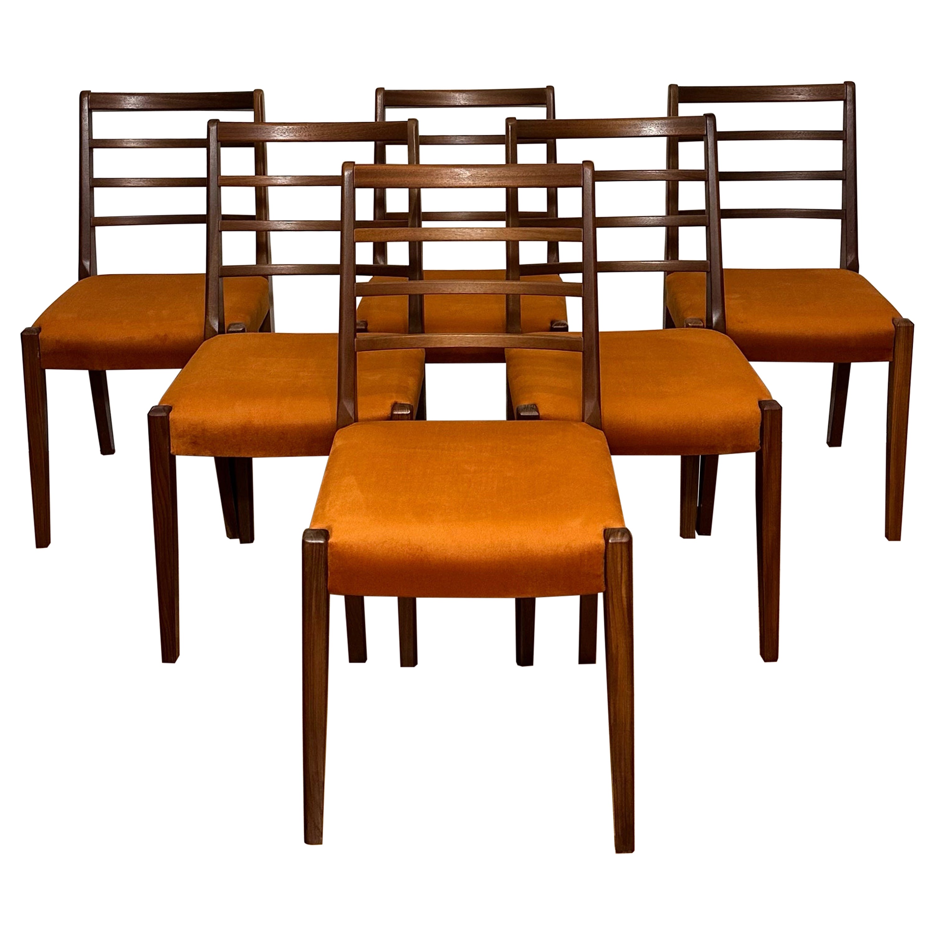 Mid Century Modern Teak Six Danish Ladder Back Chairs