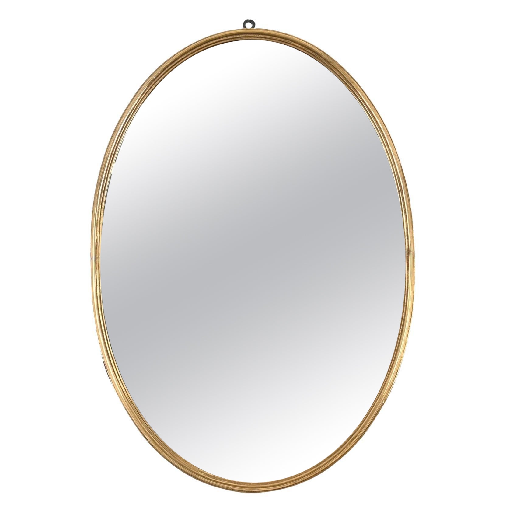 Italian Brass Oval Wall Mirror, Italy 1950s For Sale