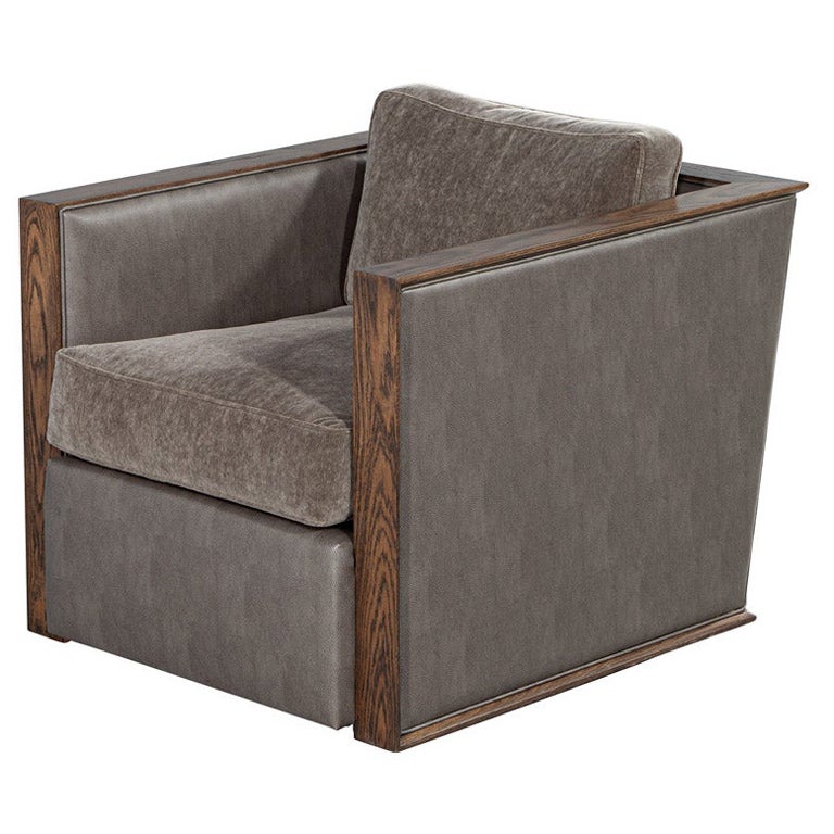 Modern Oak and Leather Lounge Chair For Sale
