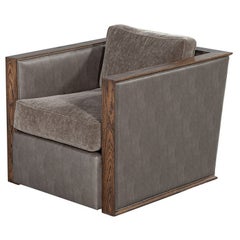 Modern Oak and Leather Lounge Chair