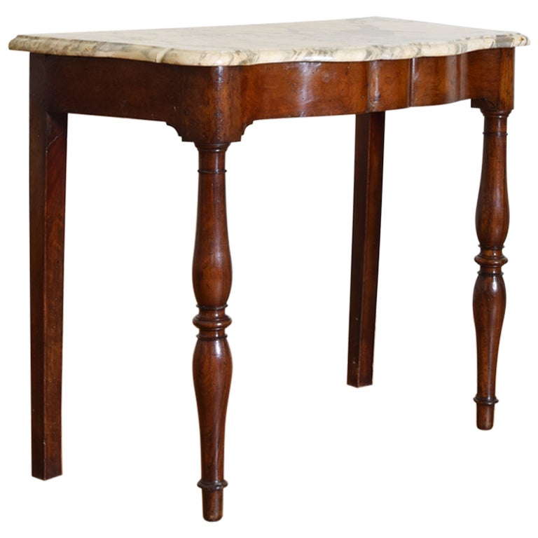 French Louis Philippe Period Walnut & Marble-Top Console Table, ca. 1835 For Sale