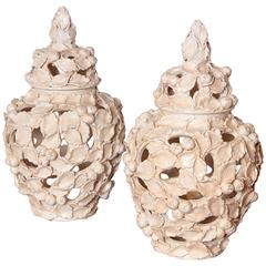Vintage Pair of Italian Creamware Vases